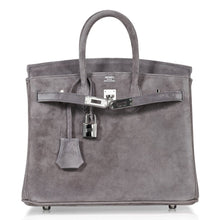 Load image into Gallery viewer, Birkin 25 Bag Gris Fume Doblis Suede with Palladium Hardware