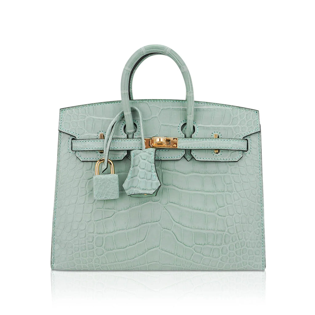 Limited Edition Birkin 20 Sellier Bag Vert D’Eau Matte Alligator with Gold Hardware