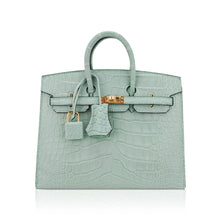Load image into Gallery viewer, Limited Edition Birkin 20 Sellier Bag Vert D’Eau Matte Alligator with Gold Hardware