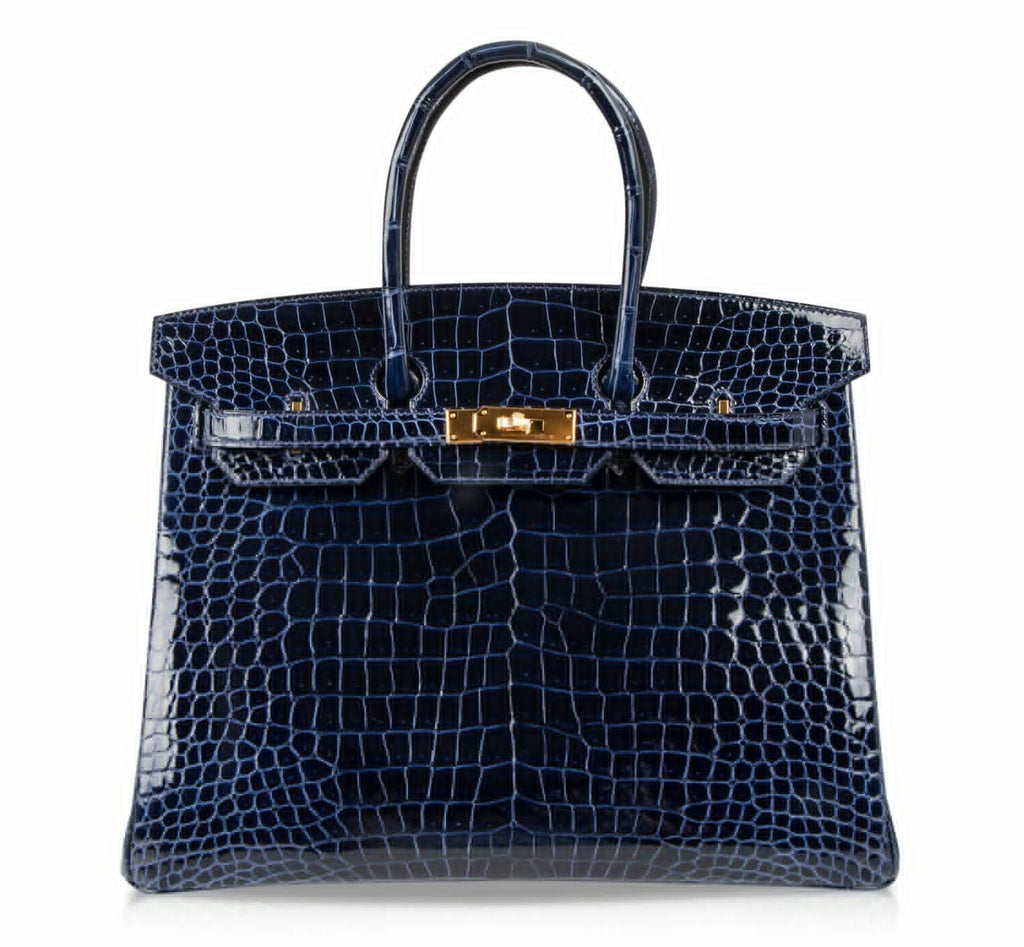 Birkin 35 Bag Blue Sapphire Porosus Crocodile Gold Hardware New