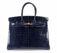 Load image into Gallery viewer, Birkin 35 Bag Blue Sapphire Porosus Crocodile Gold Hardware New