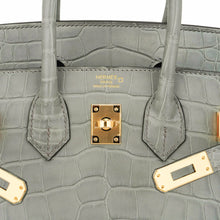 Load image into Gallery viewer, Birkin 25 Bag Gris Ciment Matte Alligator with Gold Hardware