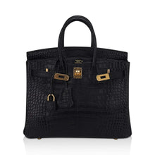 Load image into Gallery viewer, Birkin 25 Bag Black Matte Alligator with Gold Hardware