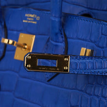 Load image into Gallery viewer, Birkin 25 Bag Blue Zellige Matte Alligator Gold Hardware