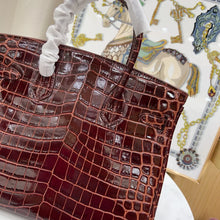 Load image into Gallery viewer, Birkin Bordeaux Shiny Porosus Crocodile Gold Hardware