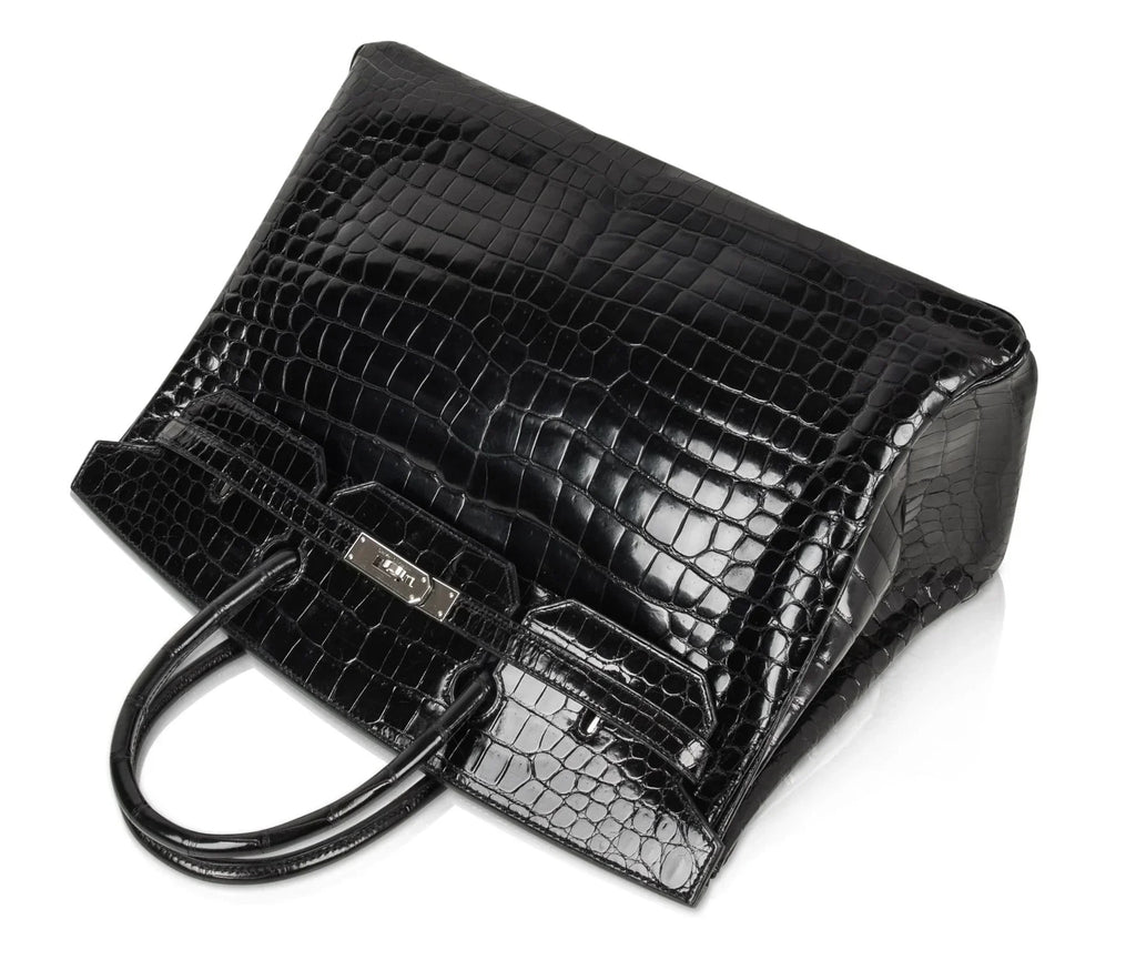 Birkin 40 Bag Black Porosus Crocodile Palladium
