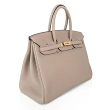 Load image into Gallery viewer, HSS Tri-Color Birkin 35 Gris Tourterelle Blue Paon &amp; Purple Stitching Special Order Bag