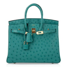 Load image into Gallery viewer, Birkin 25 Bag Vert Verone Ostrich Gold Hardware