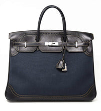 Load image into Gallery viewer, Birkin 40 Ghillies Denim Fonce Toile / Black Evercalf Bag Limited Edition
