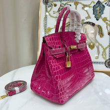 Load image into Gallery viewer, Birkin 30 Rose Pourpre Shiny Niloticus Crocodile Gold Hardware