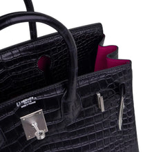 Load image into Gallery viewer, Birkin HSS 30 Matte Porosus Crocodile Black / Rose Pourpre Bag