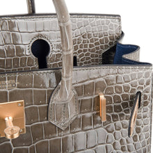 Load image into Gallery viewer, Birkin HSS 30 Bag Gris Tourterelle / Blue Sapphire Porosus Crocodile Limited Edition