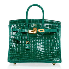 Load image into Gallery viewer, Birkin 25 Bag Emerald Crocodile Gold Hardware
