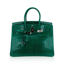 Load image into Gallery viewer, Birkin 35 Bag Emerald Porosus Crocodile with Palladium Hardware