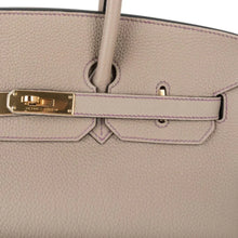 Load image into Gallery viewer, HSS Tri-Color Birkin 35 Gris Tourterelle Blue Paon &amp; Purple Stitching Special Order Bag