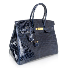 Load image into Gallery viewer, Birkin 35 Bag Blue Sapphire Porosus Crocodile Gold Hardware New