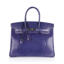Load image into Gallery viewer, Birkin 35 Bag Blue Brighton Porosus Crocodile Palladium Hardware New
