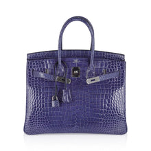 Load image into Gallery viewer, Birkin 35 Bag Blue Brighton Porosus Crocodile Palladium Hardware New