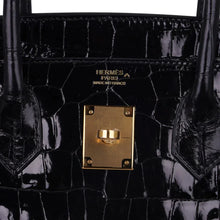 Load image into Gallery viewer, Birkin 30 Bag Black Porosus Crocodile with Gold Hardware