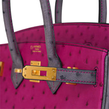 Load image into Gallery viewer, Birkin HSS 25 Bag Rose Pourpre and Gris Agate Ostrich with Gold Hardware