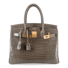 Load image into Gallery viewer, Birkin HSS 30 Bag Gris Tourterelle / Blue Sapphire Porosus Crocodile Limited Edition
