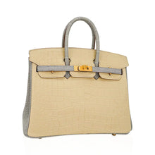 Load image into Gallery viewer, Special Order HSS Birkin 25 Bag in Matte Alligator Vanille and Gris Pearl Alligator with Brushed Gold Hardware