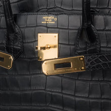 Load image into Gallery viewer, Birkin 30 Bag Black Matte Alligator Gold Hardware