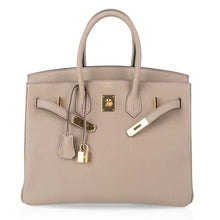 Load image into Gallery viewer, HSS Tri-Color Birkin 35 Gris Tourterelle Blue Paon &amp; Purple Stitching Special Order Bag