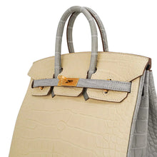 Load image into Gallery viewer, Special Order HSS Birkin 25 Bag in Matte Alligator Vanille and Gris Pearl Alligator with Brushed Gold Hardware