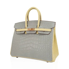 Load image into Gallery viewer, Special Order HSS Birkin 25 Bag Gris Perle &amp; Vanille Matte Alligator with Rose Gold Hardware