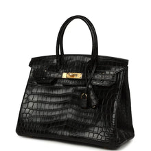 Load image into Gallery viewer, Birkin Black Matte Niloticus Crocodile Gold Hardware