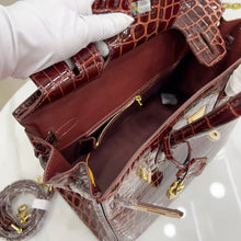 Load image into Gallery viewer, Birkin Bordeaux Shiny Porosus Crocodile Gold Hardware