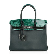 Load image into Gallery viewer, Limited Edition Birkin 30 Bag Patchwork Emerald Green Crocodile &amp; Six Skins