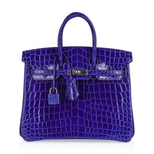 Load image into Gallery viewer, Birkin 25 Bag Blue Electric Crocodile Vivid Jewel Palladium Hardware