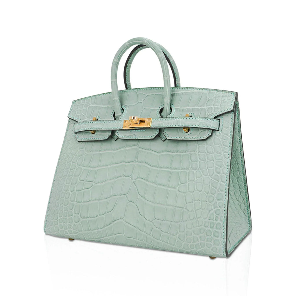 Limited Edition Birkin 20 Sellier Bag Vert D’Eau Matte Alligator with Gold Hardware