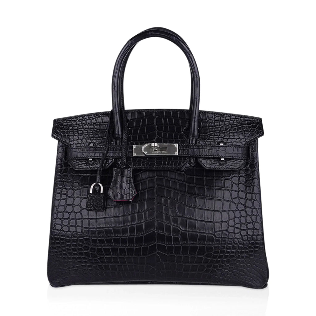 Birkin HSS 30 Matte Porosus Crocodile Black / Rose Pourpre Bag