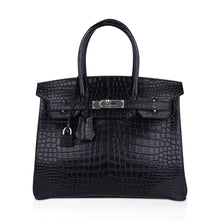 Load image into Gallery viewer, Birkin HSS 30 Matte Porosus Crocodile Black / Rose Pourpre Bag