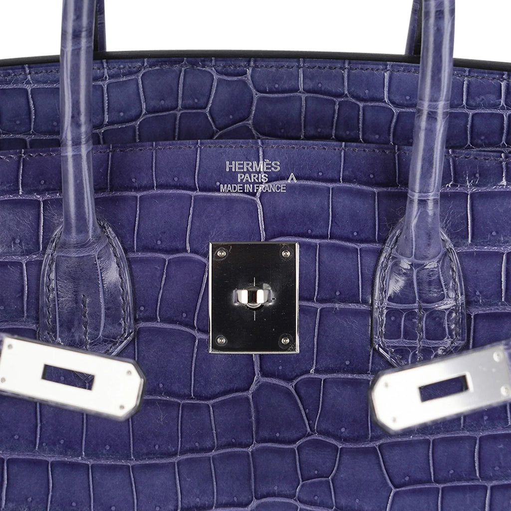 Birkin 35 Bag Blue Brighton Porosus Crocodile Palladium Hardware New