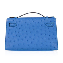 Load image into Gallery viewer, Kelly Pochette Bag Bleuet Ostrich Clutch Gold Hardware