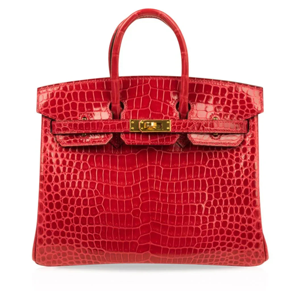 Birkin 25 Bag Red Braise Porosus Crocodile Gold Hardware Lipstick Red
