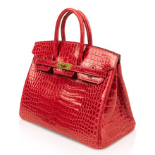 Load image into Gallery viewer, Birkin 25 Bag Red Braise Porosus Crocodile Gold Hardware Lipstick Red