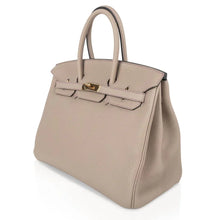 Load image into Gallery viewer, HSS Tri-Color Birkin 35 Gris Tourterelle Blue Paon &amp; Purple Stitching Special Order Bag