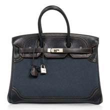 Load image into Gallery viewer, Birkin 35 Ghillies Denim Fonce Toile / Black Evercalf Bag Limited Edition