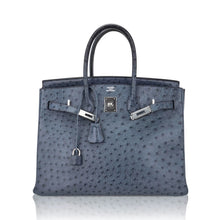 Load image into Gallery viewer, Birkin Vintage 35 Bag Blue Roi Ostrich Palladium Hardware