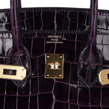 Load image into Gallery viewer, Birkin 25 Bag Aubergine Niloticus Crocodile with Gold Hardware