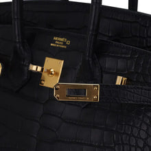 Load image into Gallery viewer, Birkin 25 Bag Black Matte Alligator with Gold Hardware