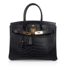 Load image into Gallery viewer, Birkin 30 Bag Black Matte Alligator Gold Hardware