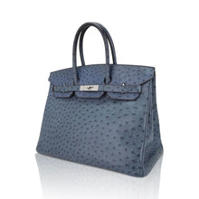 Load image into Gallery viewer, Birkin Vintage 35 Bag Blue Roi Ostrich Palladium Hardware