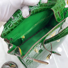 Load image into Gallery viewer, Birkin Emerald Shiny Niloticus Crocodile Gold Hardware
