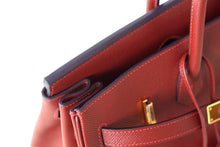 Load image into Gallery viewer, Birkin 35 Bag Red Rouge H Limited Edition Contour Navy Gold
